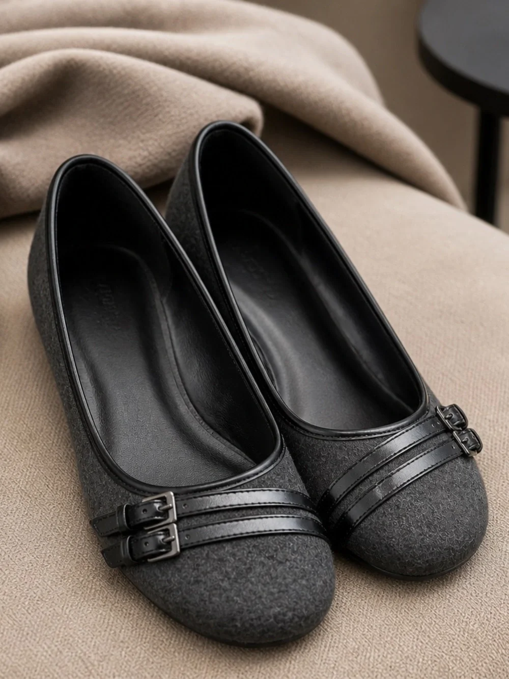 Apt. 9 Charcoal Gray Wedge with Double Buckles Design